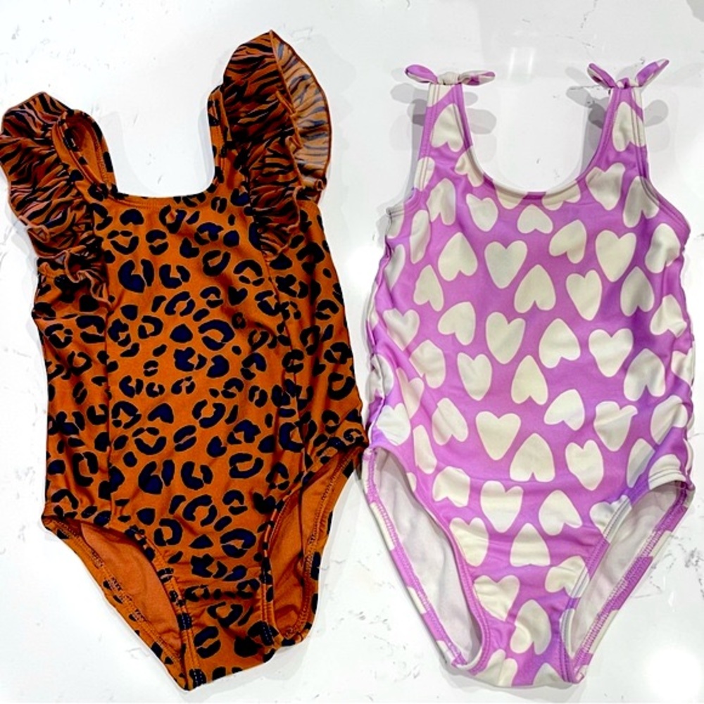 CAT & JACK | Toddler Girls One-Piece Swimsuit Duo | Heart & Animal Prints | 2T